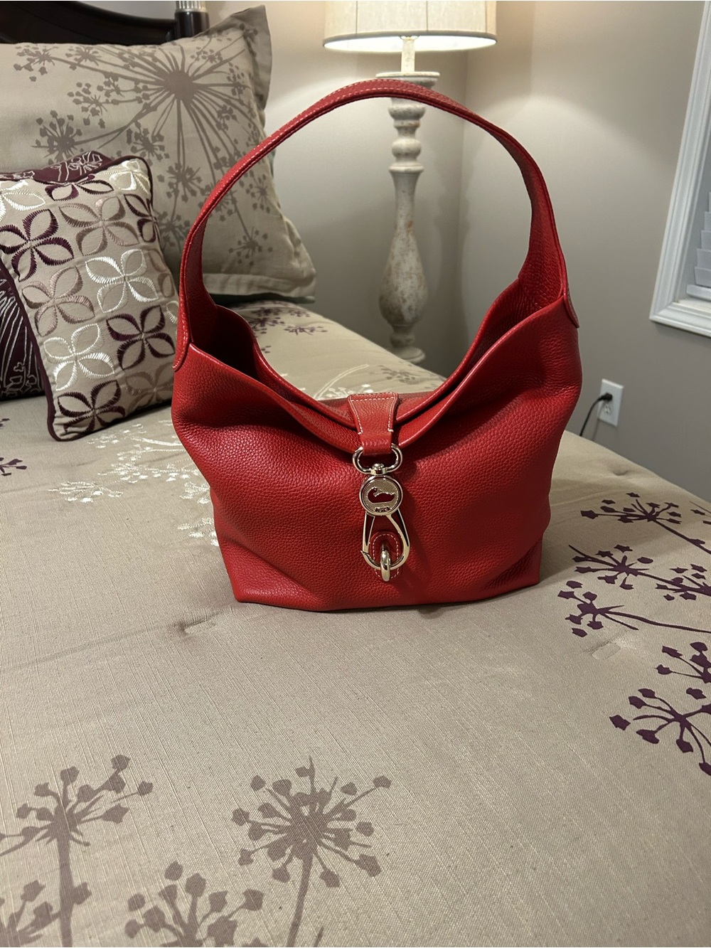 Dooney & Bourke Red Pebbled Leather Shoulder Bag with Gold Hardware - Picture 2 of 12